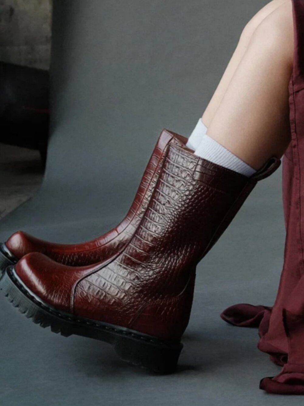 MOCHA BROWN  Croc Embossed ~ Dr. Martens REJENA Leather Boots Regena MSRP$280